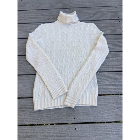 Ralph Lauren Black Label Women’s L Cashmere Ivory Turtleneck Cable Knit Sweater - Picture 3 of 16